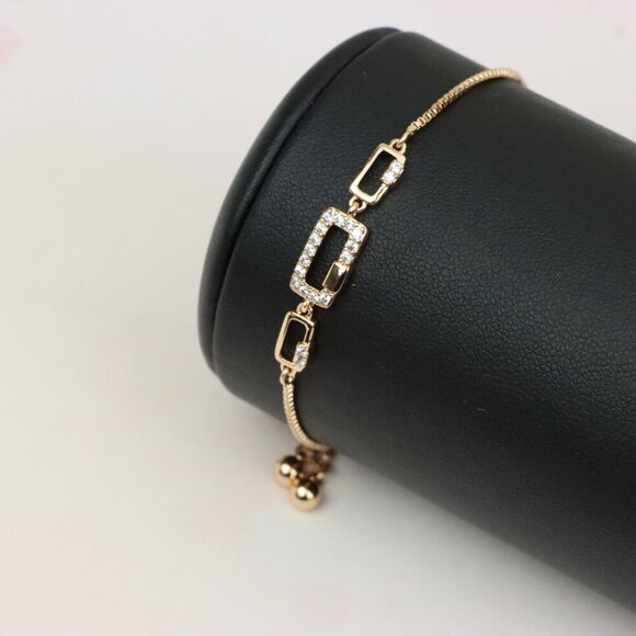 Elegant Rose Gold Adjustable Bracelet with Sparkling Rectangle Charms, XPAB0632 - Picture 6 of 12